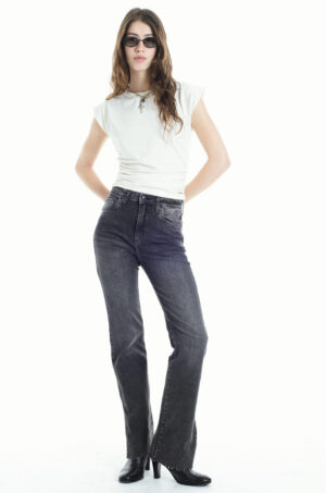 Jean Eva Split Stone Black