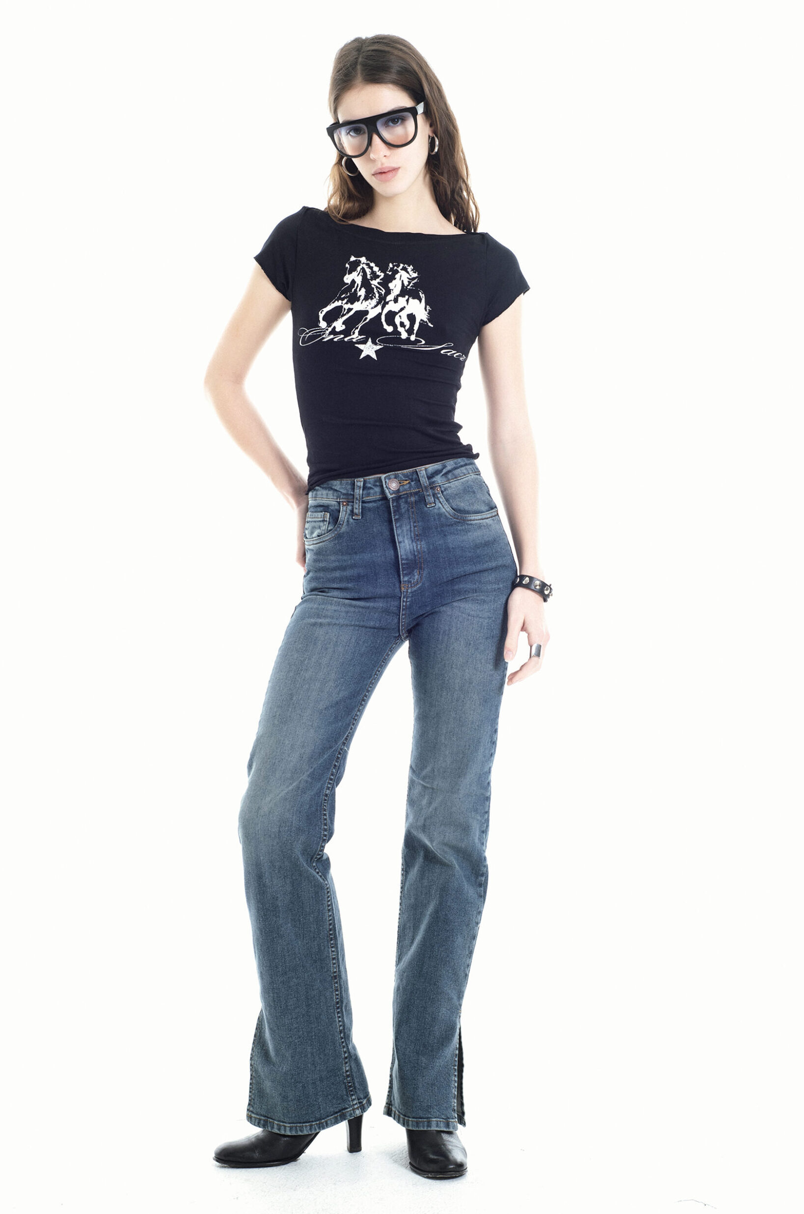 Jean Eva Split Mid Blue